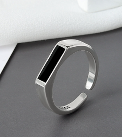 Silver Ring with Black Rectangle Design
