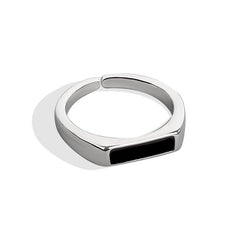 Silver Ring with Black Rectangle Design