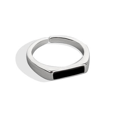 Silver Ring with Black Rectangle Design