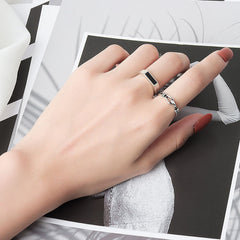 Silver Ring with Black Rectangle Design