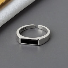 Silver Ring with Black Rectangle Design